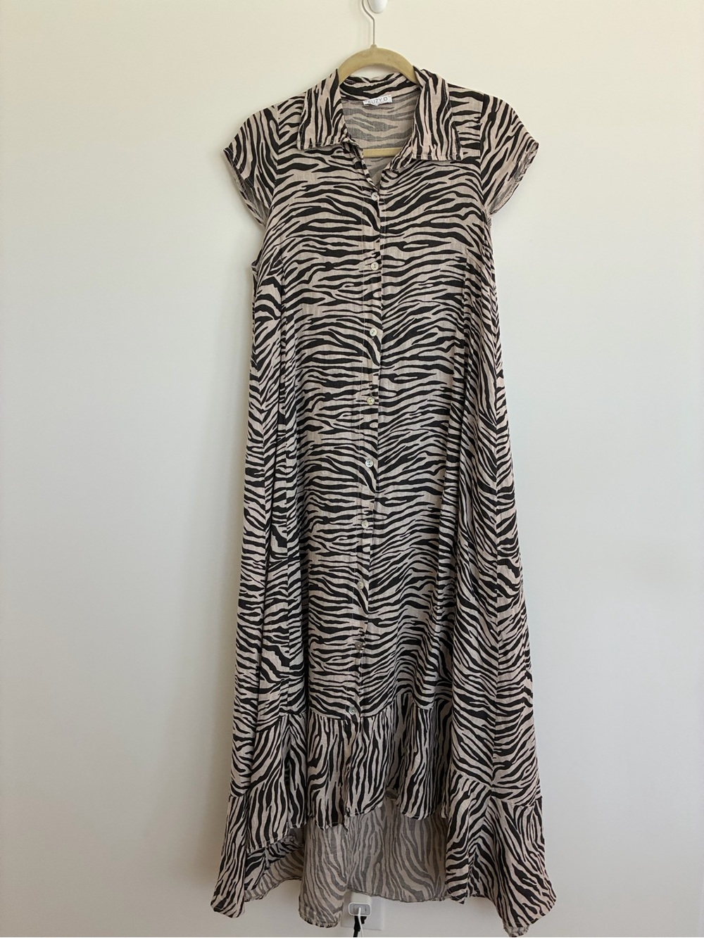 Suzy D Soleil Zebra Print Linen Maxi Dress size small